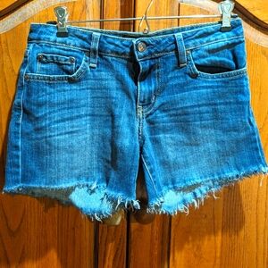 Justblack 26 raw hem distressed blue denim super soft comfy 5" inseam jean short